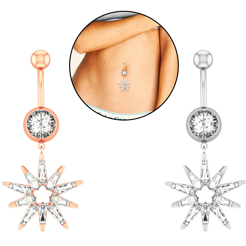 Stylish Navel Belly Button Rings Surgical Steel Zircon Body Piercing Jewelry