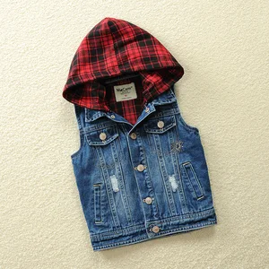 Custom New Spring Autumn Children Boys Casual Denim Cool Hooded Vest Clothes for Kids