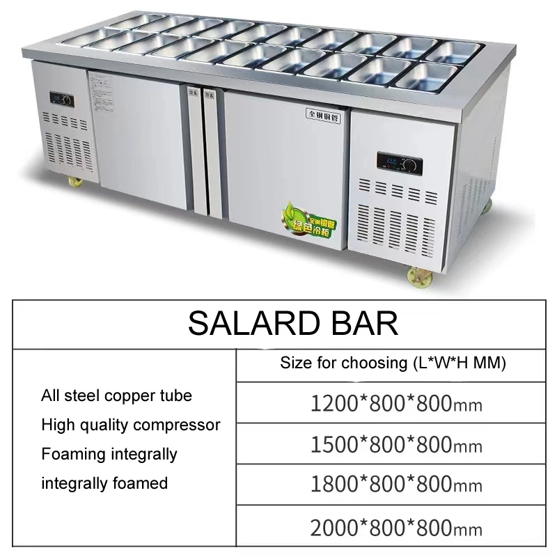 2023 OEM допустимый двойной стол для приготовления пиццы/охладитель/холодильник Салатница со стеклянным