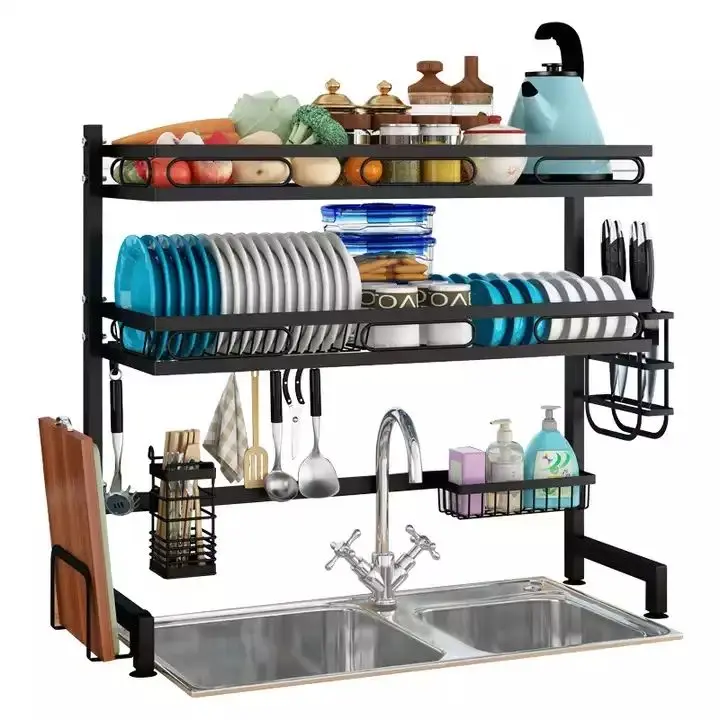 Black Multifunction Kitchen Accessories Storage Holders & Racks Stainless Steel Kitchen Organizer Household Customized Color