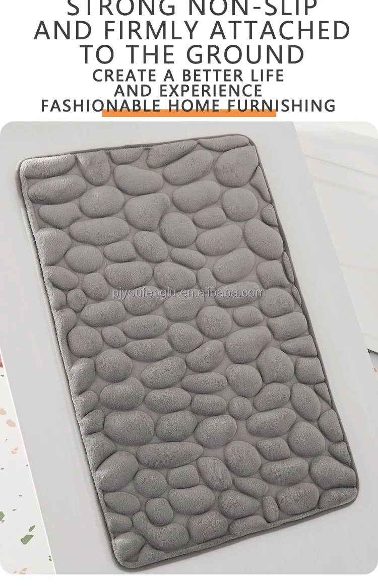 3D printed High frequency Non slip stereoscopic Cobblestone coral fleece Sandwich hot melt adhesive bottom bathroom door mat details