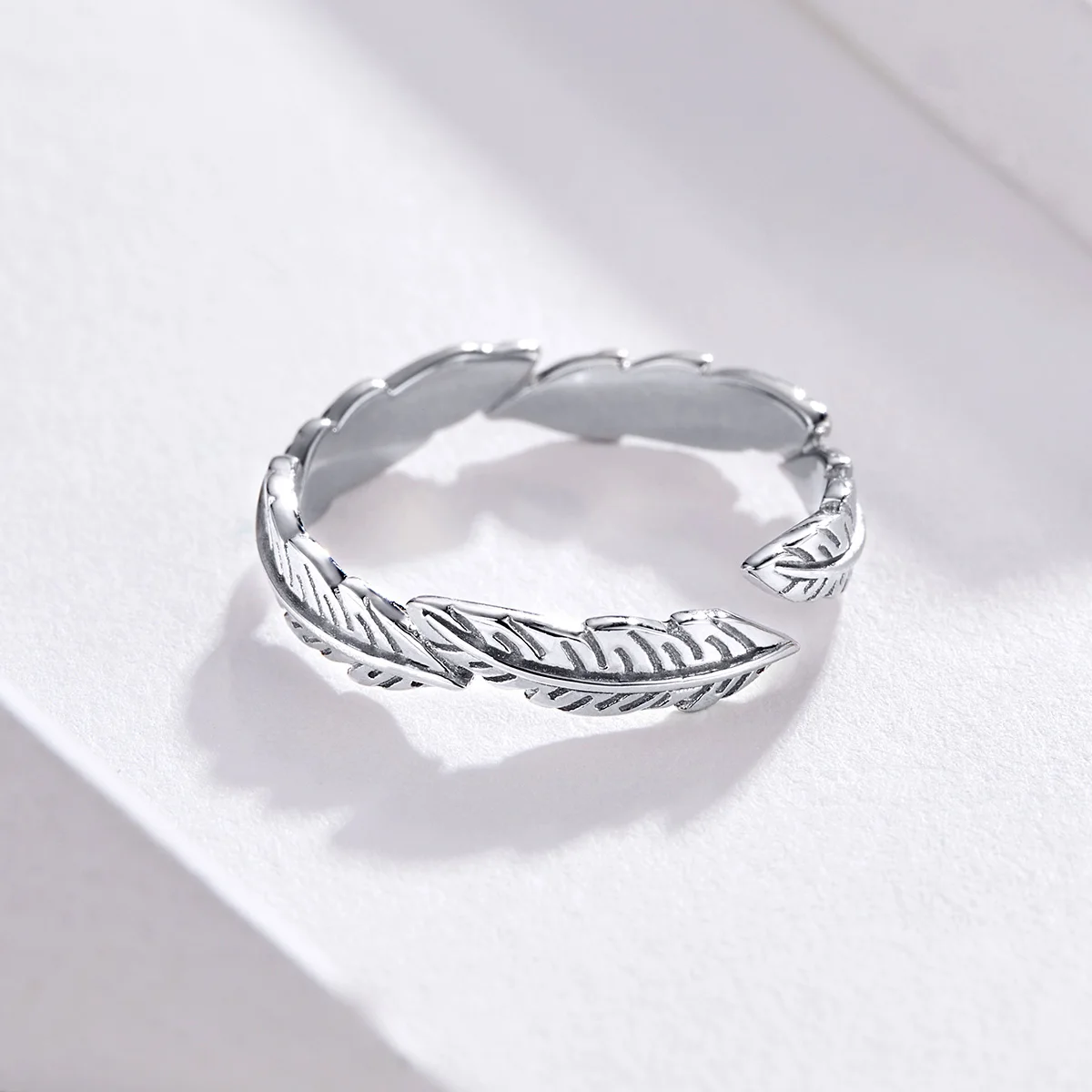 HAIXIAN S925 Sterling Silver Feather Leaf Moonstone Ring - Angel Wings Statement Cocktail Ring For Women