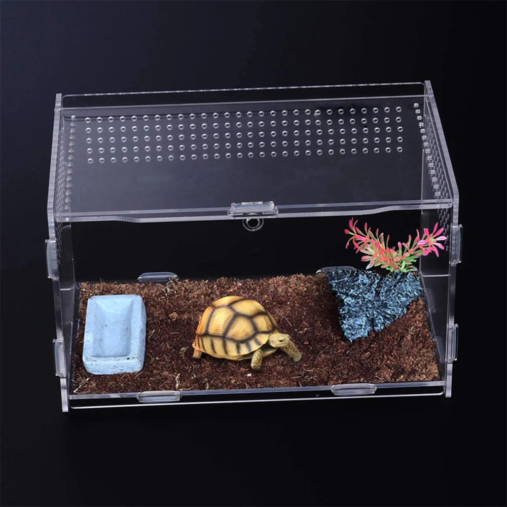 Detachable Acrylic Reptile Terrarium with Ventilated Lid Clear Breeding Enclosure for Lizards Turtles & Small Reptiles