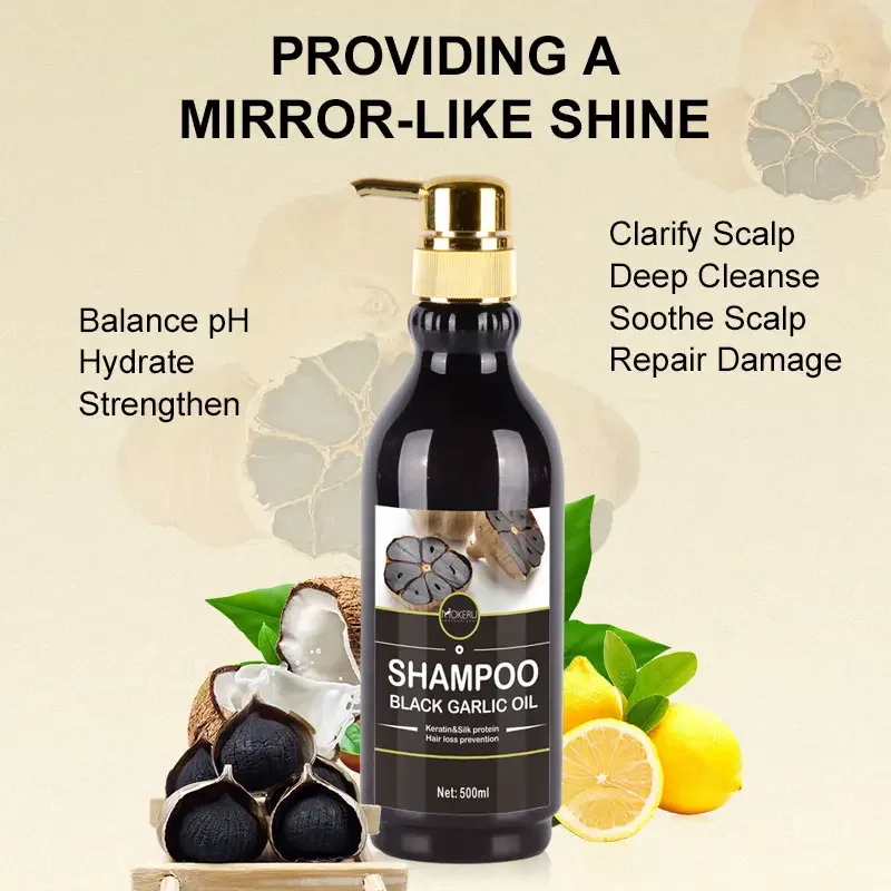 Wholesale MOKERU Natural Herbal Hair Loss Care Shampoo Keratin Anti Dandruff Black Garlic Shampoo and Conditioner for Women Men