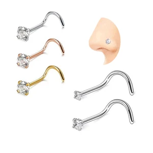 Wholesale 20G Square Shaped Zircon Nose Screw Ring Gold Plated Body Jewelry with Stainless Steel for Weddings