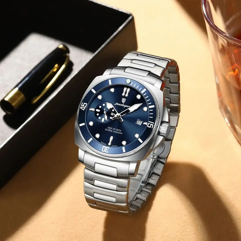 Poedagar 873 High Quality Men Quartz Watch Stainless Steel Strap Waterproof Luminous Cal aperçu 2
