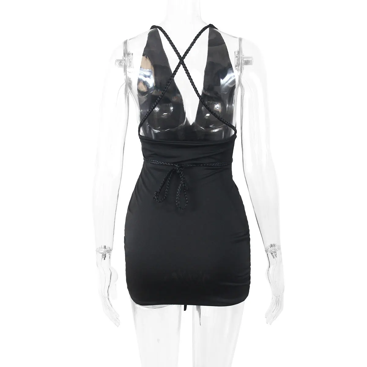 Trendy Design Deep V Ruched Strap Backless Sexy Night Club Dress Women ...