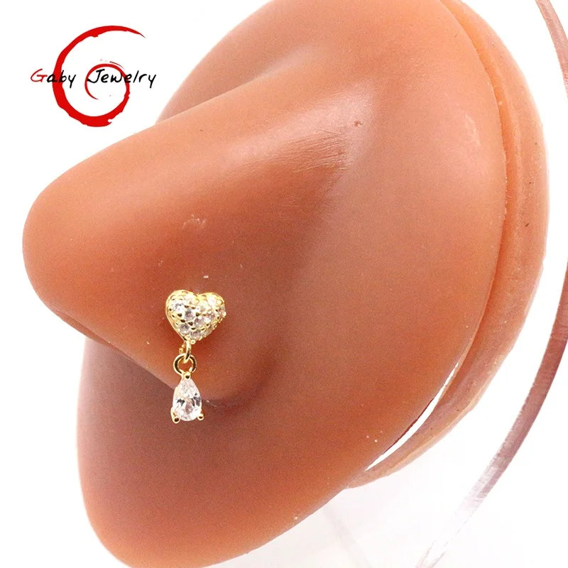 Gaby New Design L Shape Nose Rings for Women with Dangle Nose Ring 925 Sterling Silver Nose Ring Piercing Body Jewelry