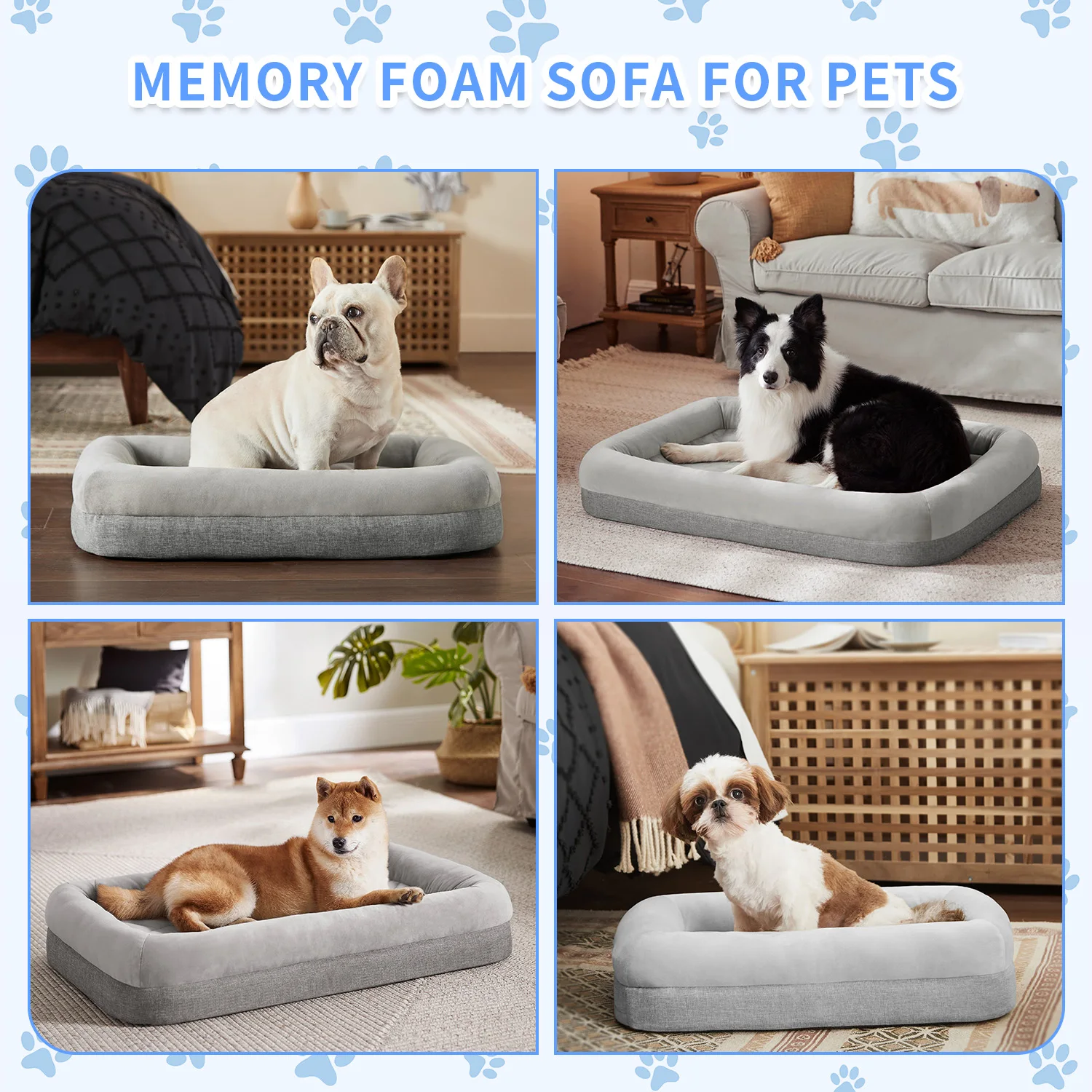 Wholesale xl xxl orthopedic soft faux fur heavy duty extra large egg crate memory foam pet bed dog cushion with sides factory