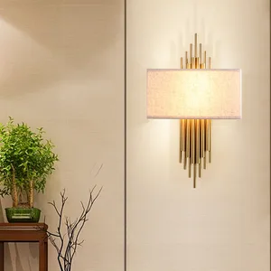 Reto Iron Tube Fabric Wall Sconce Ceiling Lights Hotel Corridor Gold Metal Strips Wall Lamps