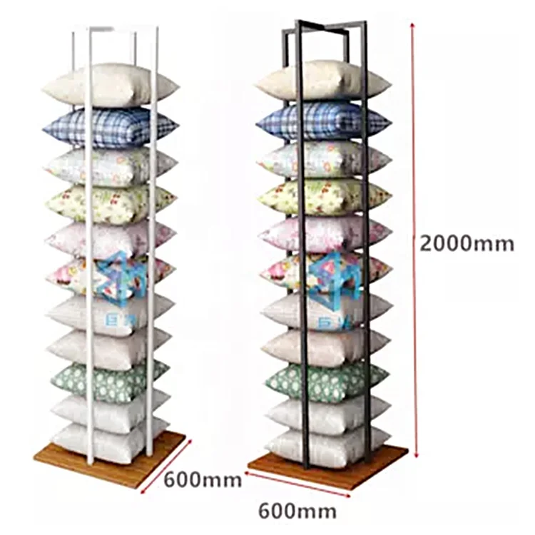 Custom Store Modern Retail Display Stand Metal Wood Vertical Rack Holder for Throw Pillows Travel Neck Cervical Fur Pillow