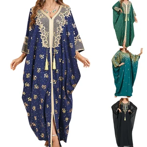 Exquisite Embroidery Plus Size Muslim Abaya Women's Ankle Length Dress Dubai Pendant Bat Sleeves Turkey Long Sleeves Caftan