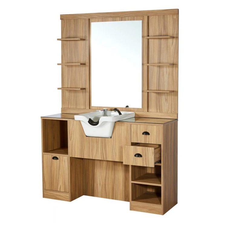 Barber Shop Styling Mirror Counter with Bowl Styling Station