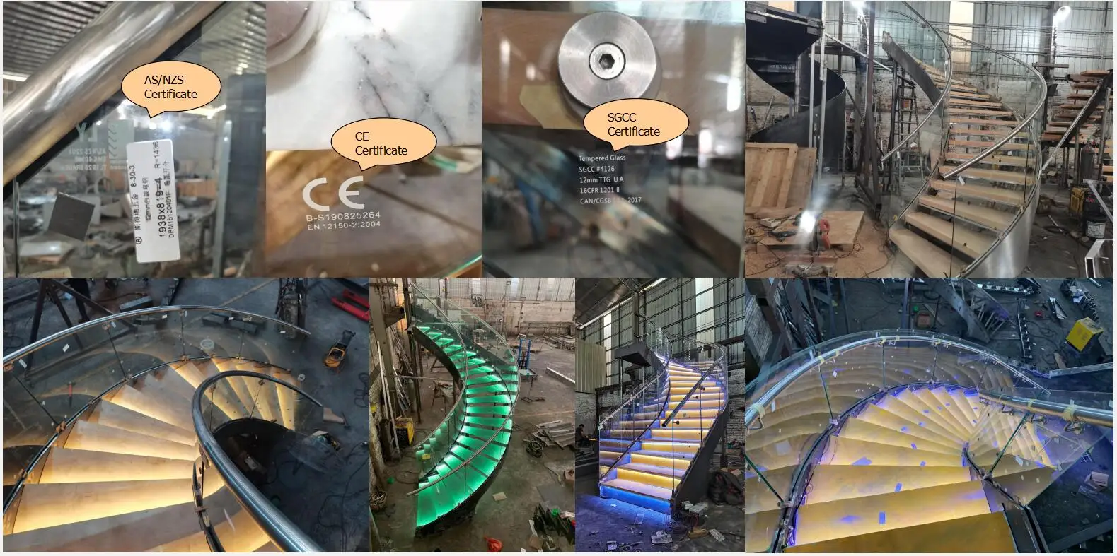 Modern Design Double Steel Plates Stairs Curved Wooden Stringer Treads Staircase with Glass Railing supplier