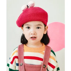 Customized 2022 Fall and Winter Baby Girls Hats Solid Knitted Kids Hats Beret Toddler Baby Beanie Hats