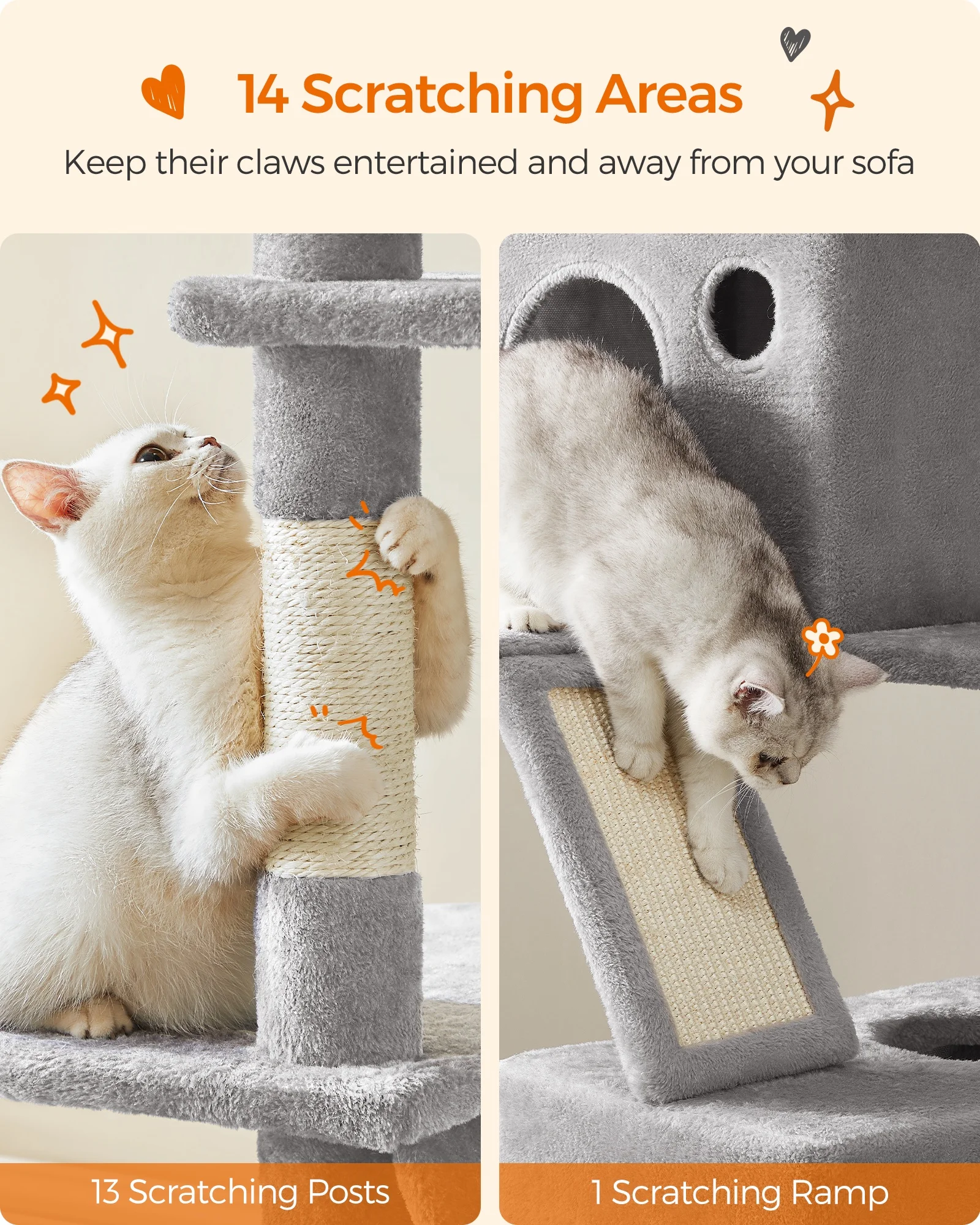 Feandrea Multi Level  Cat Tree Condo for Indoor Cats 206 cm Large Cat Tower with 13 Scratching Posts