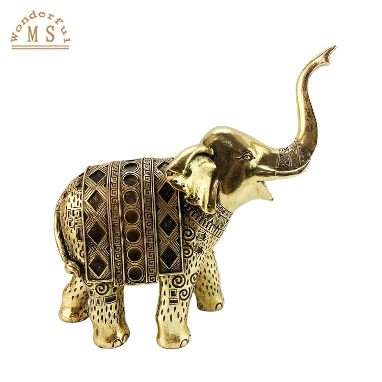 customized resin gold Elephants Figurines poly stone animal sculpture souvenir gifts for Christmas home decoration