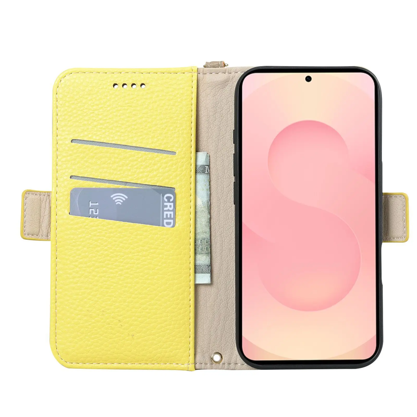 product laudtec litchi pattern card wallet shell business pu leather clamshell mobile phone case for  samsung galaxy s25 edge ultra plus-8