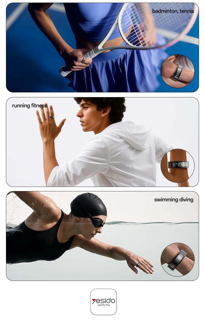 Yesido LCD Real-time Digital Display Dual-channel Sensor Precision Waterproof 24-hour Health Management Smart Ring IO36