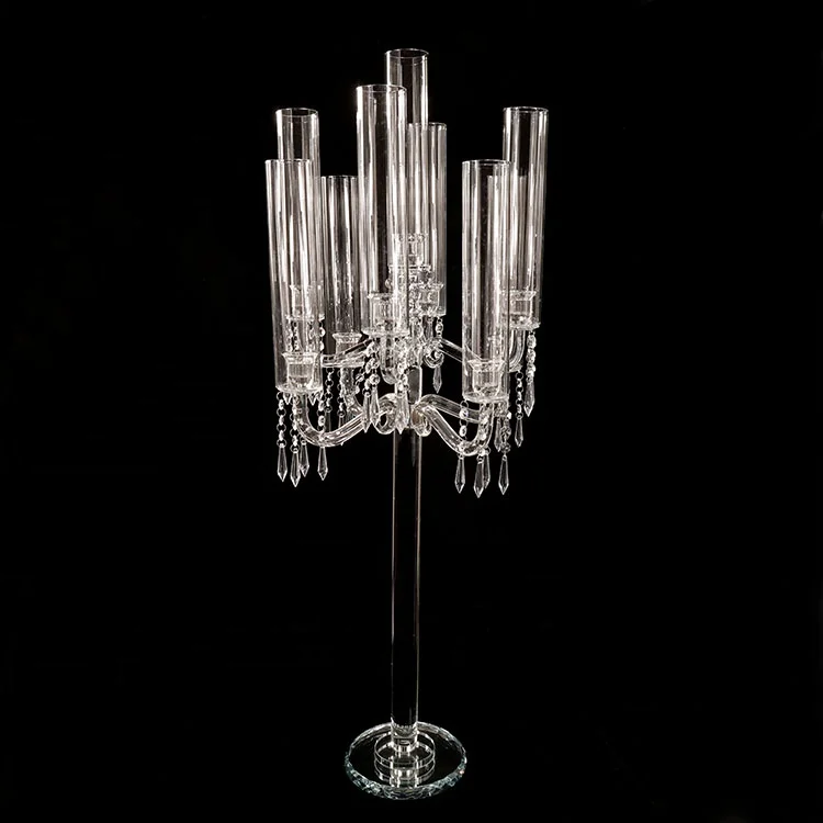 
 MH-ZT286 9 руки с украшением в виде кристаллов канделябры свадебного стола стеклянные трубки центральные подсвечник  