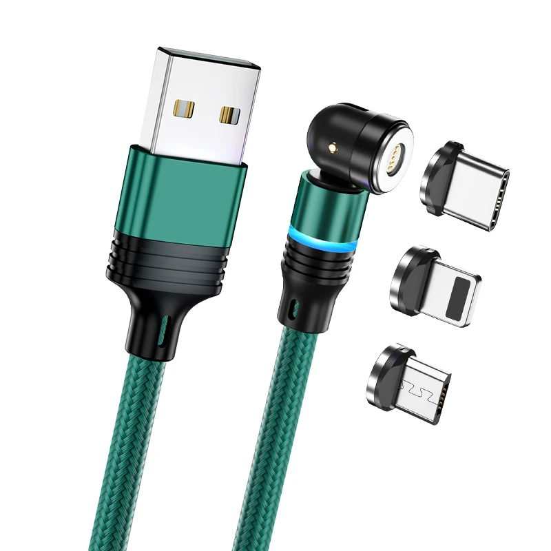 Вращающийся на 540 градусов зарядный кабель 3 в 1 светодиодный 3A Type C Micro USB для передачи