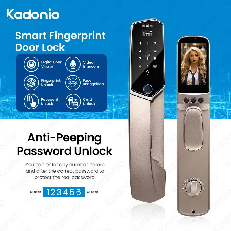 Kadonio Powerless Top Security Passive NFC 4 Electric Bolt Face Recognition Smart Metal Door Lock Main Gate Lock
