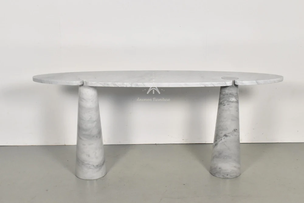 AF T125 Vintage design white marble console table with marble pedestals