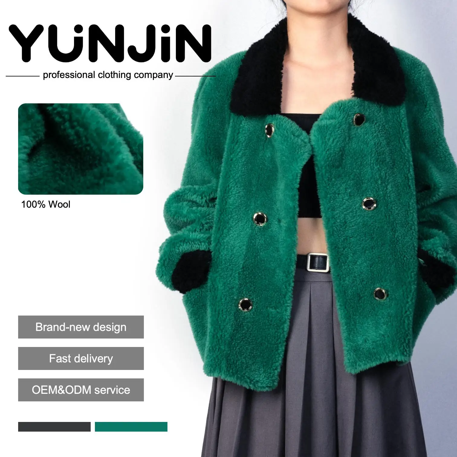 YUNJIN Women's Vintage Green Wool Fur Short Winter