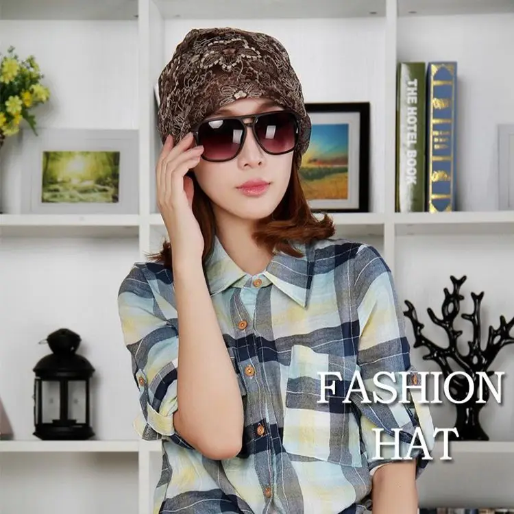 Turban Hat Women Lace Knitted Cap 