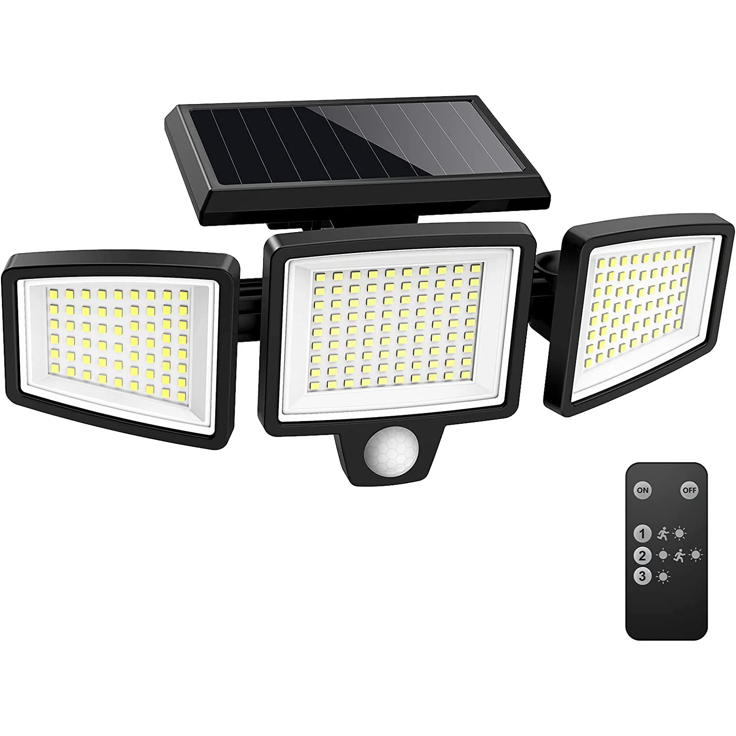 3 heads solar motion sensor wall light with remote control