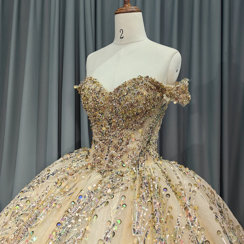 Jancember 6555 Champagne Vintage Pearls Quinceanera Dress