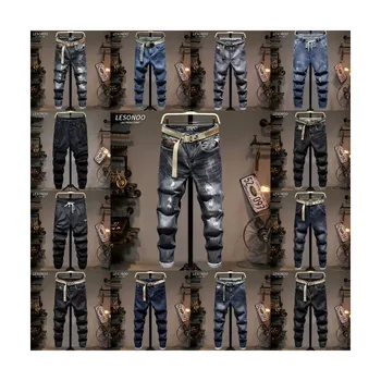 Trendy ripped jeans men's Korean version slim stretch small straight pants casual and versatile 2023 new small foot trousers