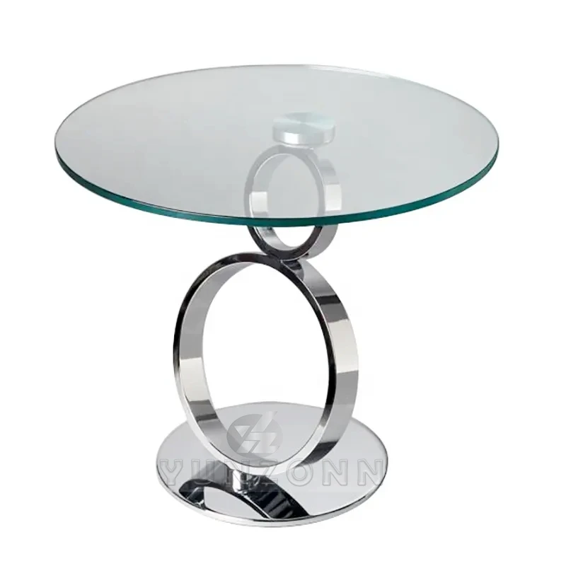 Modern Luxury round Coffee Table with Glass Top and Stainless Steel Base for Living Room Home Villa Hotel Hall