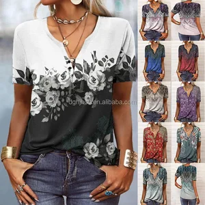 Wholesale Women's Deep V-Neck T-Shirt Custom Logo Latest Charm Design Breathable Soft Cotton Eco-Friendly Casual Wear Patches