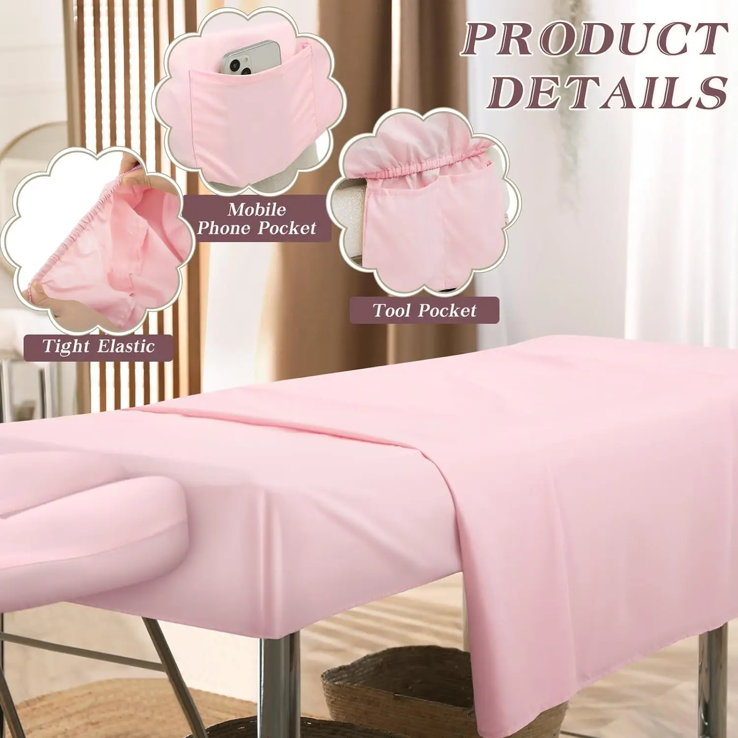 Massage Table Sheet Set 3piece Premium Facial Bed Cover Pink Solid