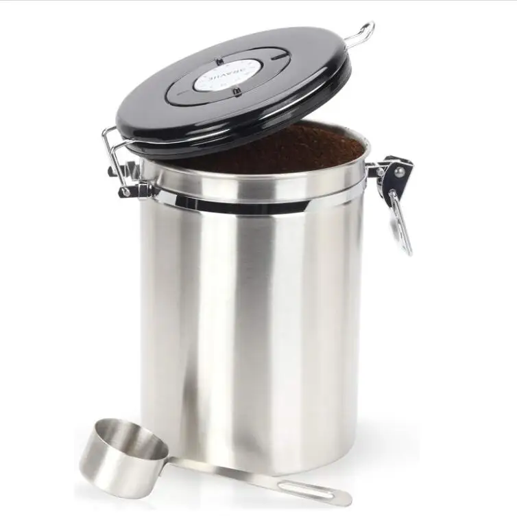 Black stainless steel coffee canister & Scoop