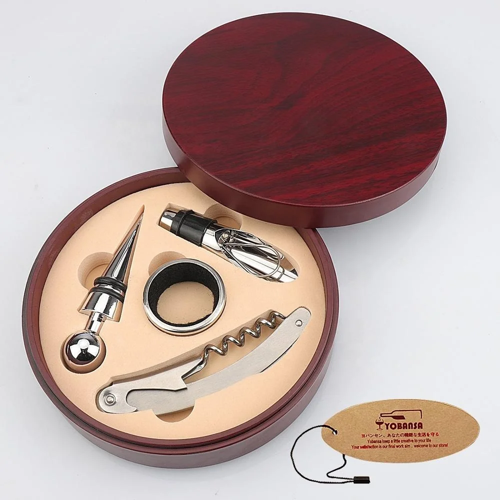 Hot Sale Wooden Box 4 Pieces Wine Accessories Gift Set Wine Corkscrew