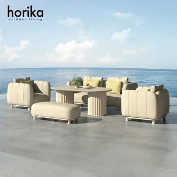 Modern Europe Hotel Terrace Comfortable Patio Outdoor Furniture Sofa Set Aluminum Garden Furniture Sofa Set with Bench