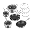 Argento (padella 20+24+28 cm, casseruola 16+20 cm, pentola 26 cm) + coperchio, wok 30 cm