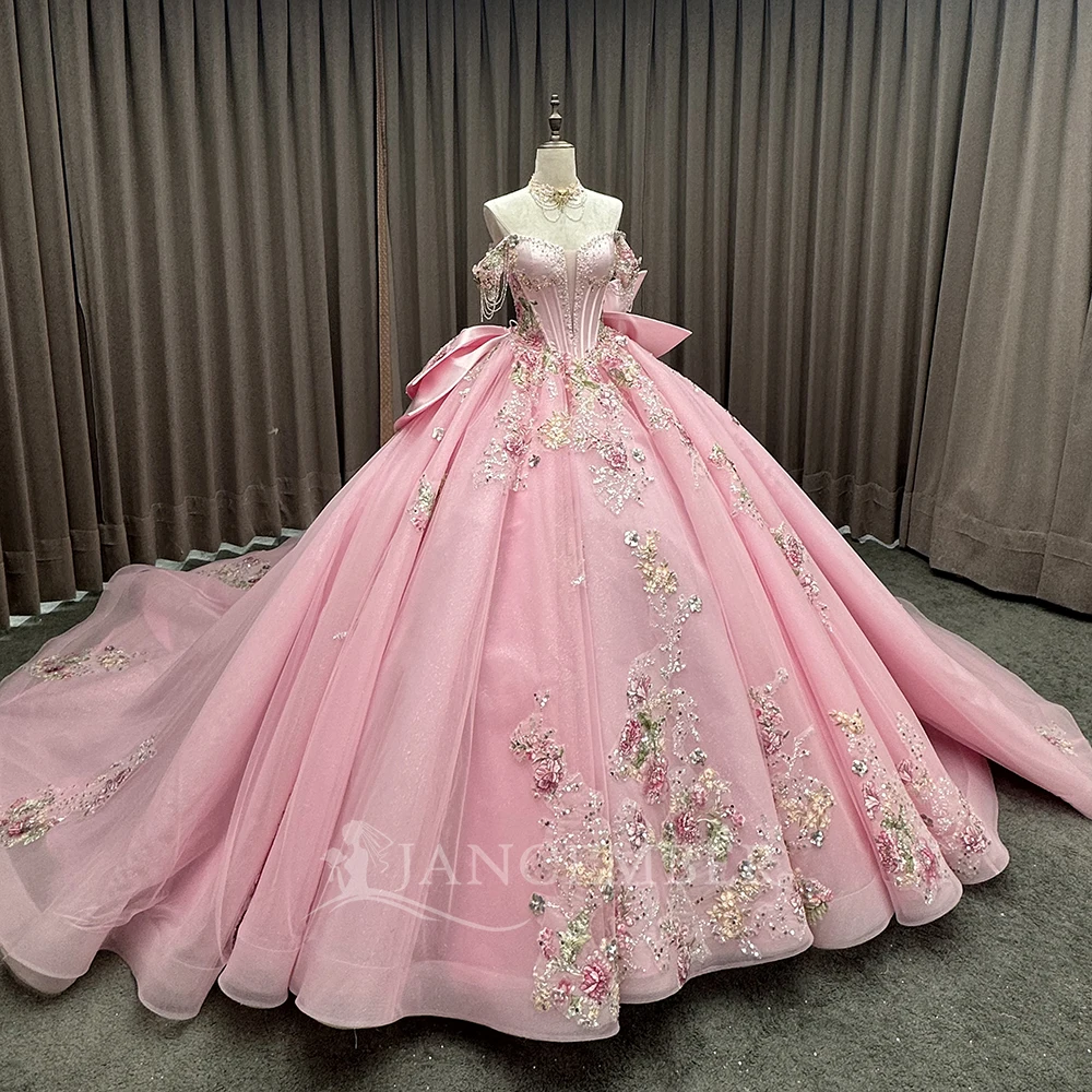 Red Quinceanera Dresses Long Sleeve Dreamlike Pink Quinceanera