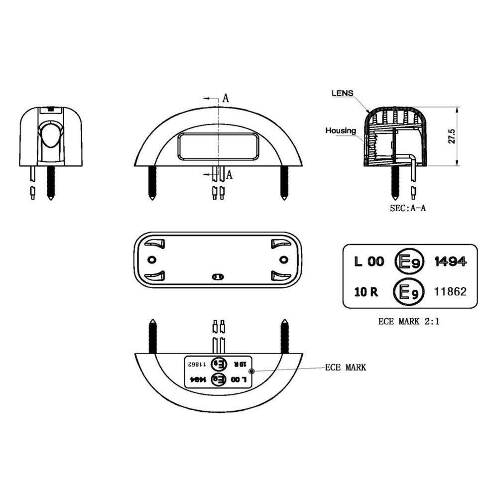 Emark ECE R10 R4 Approved LED License Plate Light 70mm Black Housing KD9002
