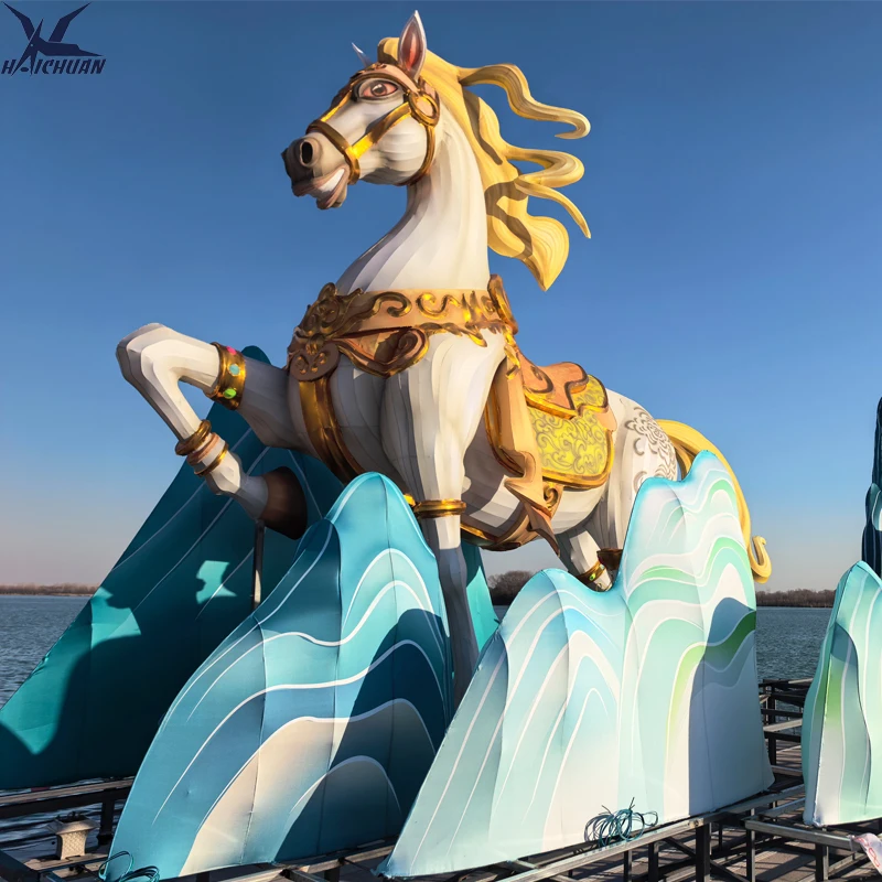 2026 Chinese Lunar New Year of Horse Animal Shape Silk Lantern with Led Lights for Indoor/Outdoor Lantern Exhibition Decoration