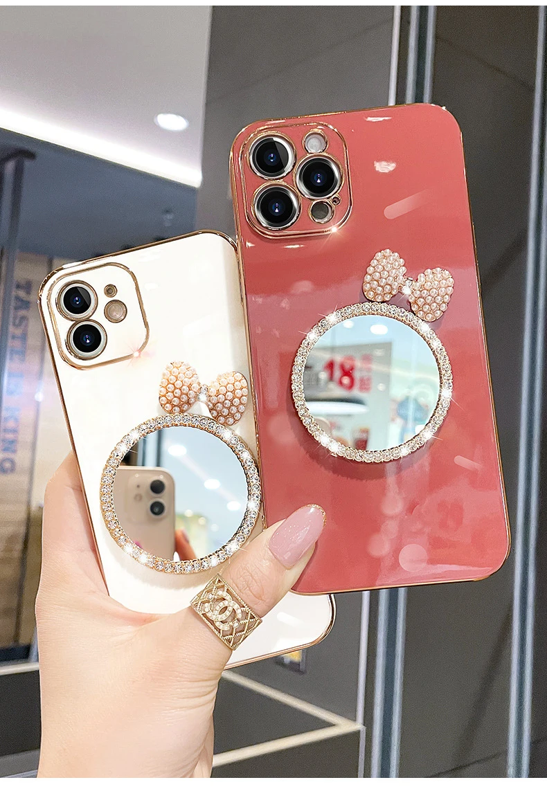 Makeup Mirrored Phone Case Fundas De Lujo Para For iphone 13 14 12 Pro Max Butterfly Diamond Bling Cases Cover For Women Girls factory