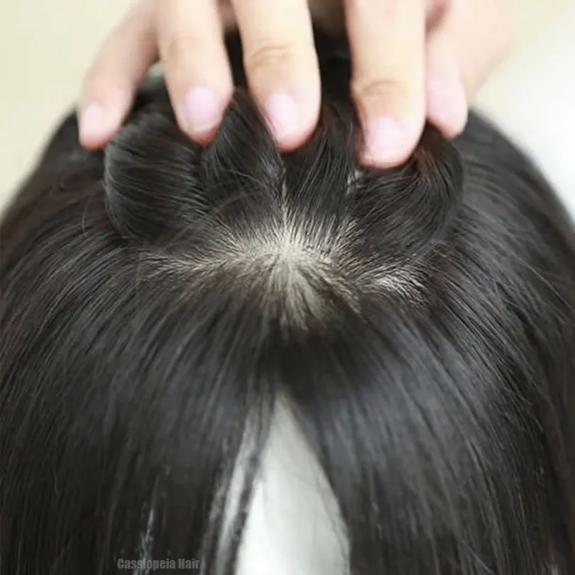 6x6 pouces Base de soie Topper pour femmes européen brun lâche vague cheveux humains vierges postiche respirant 2CM PU_voghion.com