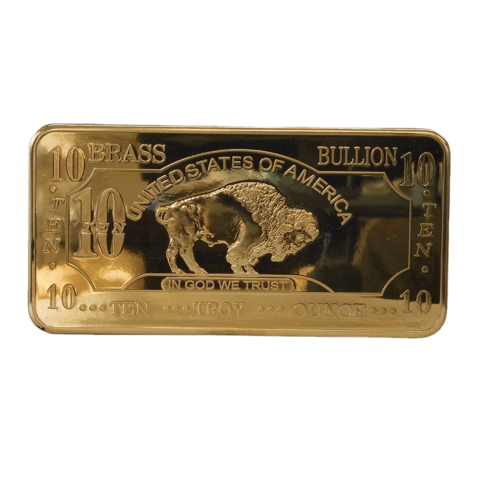 10 oz 999 Fine Solid Brass Buffalo Bullion Bars - Art