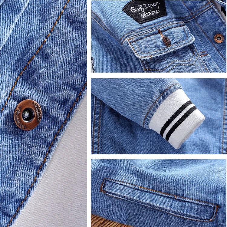 थोक जापानी शैली पुरुषों और किशोरों के लिए फिट डेनिम जैकेट और कोट के साथ  पेचवर्क पैटर्न जींस जैकेट और कोट के साथ खड़े कॉलर