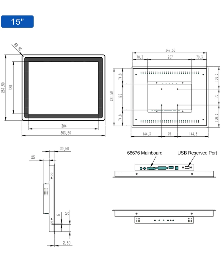 15.6 Inch 1366*768 IPS 1920*1080 VGA Capacitive Touch Metal Aluminum Frame TFT Embedded Pure Flat Industrial LED Monitor