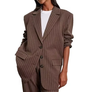 Ladies Sustainable Suits Striped Oversized for Office Wear Long Length Woven Pattern Type