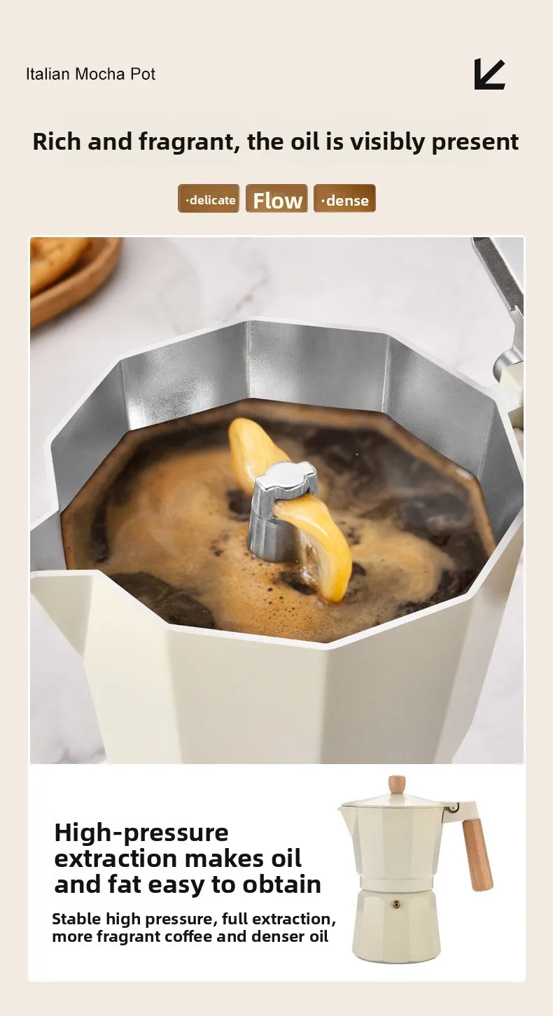 Portable Grey Aluminum Moka Pot Coffee Maker with Lid Large Capacity 300ml Bohemian Design