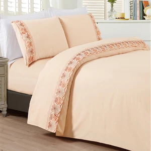 Ready to Ship Embroidery 100% Polyester 4 Pcs Bed Sheet Set